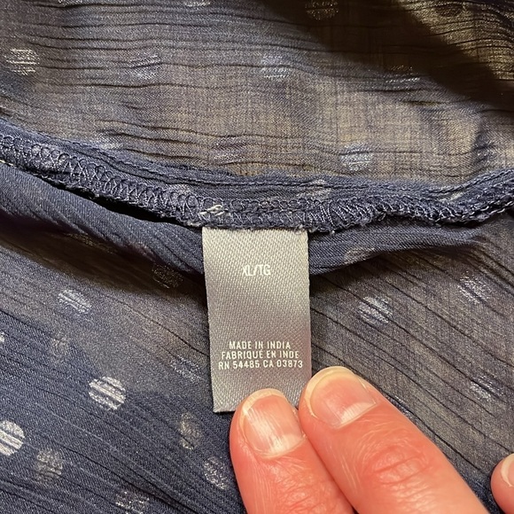 Aerie Navy & Gold Polka Dot Blouse Top Sheer Button Up Size XL EUC Collared - Picture 12 of 13